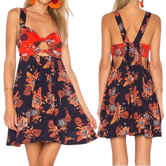 Free People Baby It’s Your Floral Print Mini Dress Sz L Boho - Picture 1 of 8